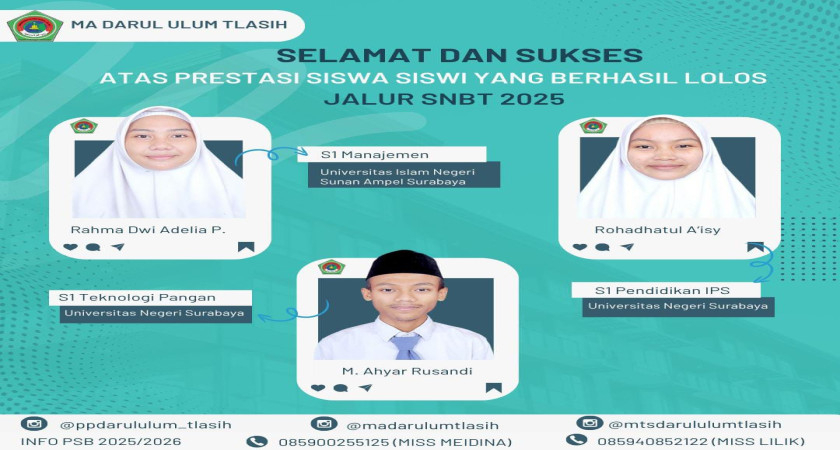 Santri MA Darul Ulum Tlasih Lolos SNBT 2025